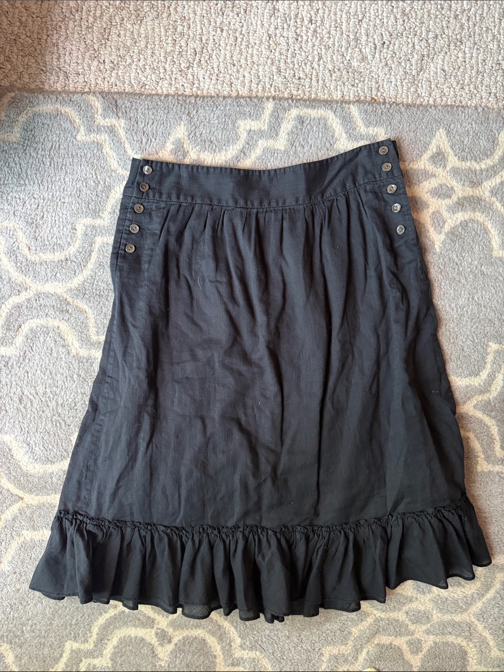 J. Crew Black Ruffle-Hem A-Line Skirt